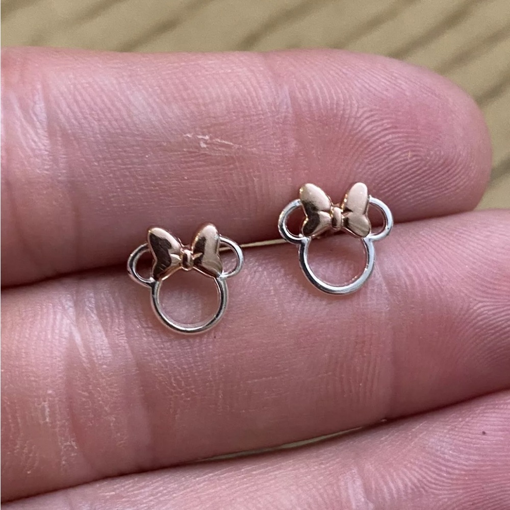 Disney JCM Sterling Silver 925 Walt Disney Minnie Mouse Two Tone Bow Earrings